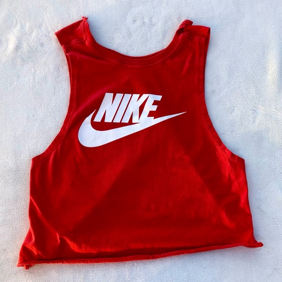 Nike Tops - Nike Crop Tee Upcycled White Logo Atheleisure